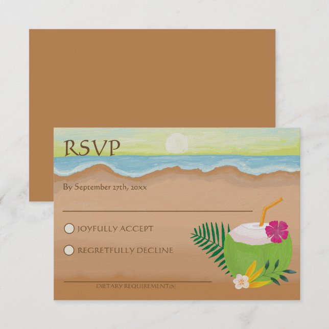 Cartão RSVP Casamento de Praia do Oceano Floral Tropical Water (Frente/Verso)