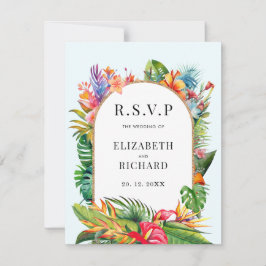 Cartão RSVP Casamento de Praia Floral Tropical Folaves