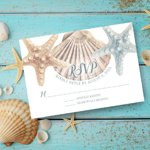 Cartão RSVP Casamento de praia náutico azul do mar da estrela