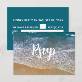 Cartão RSVP Casamento de praia no mar azul