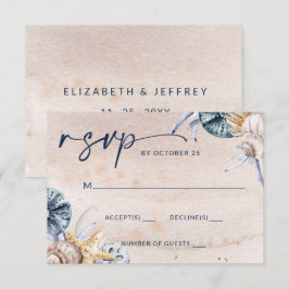 Cartão RSVP Casamento de Praia Rustic Seashells Ocean Sea Summ