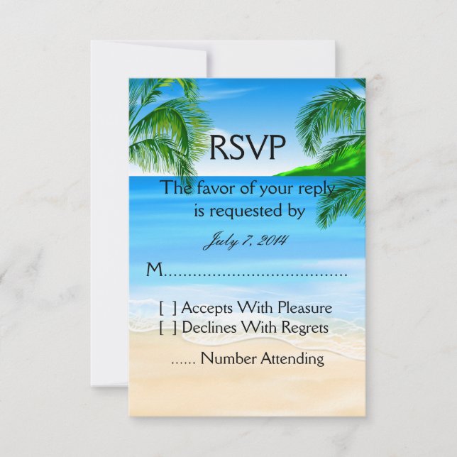 Cartão RSVP Casamento de praia tropical (Frente)