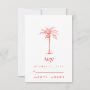 Cartão RSVP Casamento de Praia Tropical de Coral Palm Tree