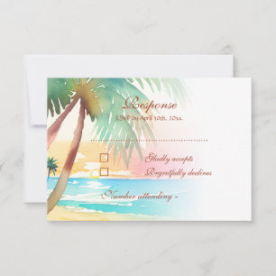 Cartão RSVP Casamento de Praia Tropical de Watercolor
