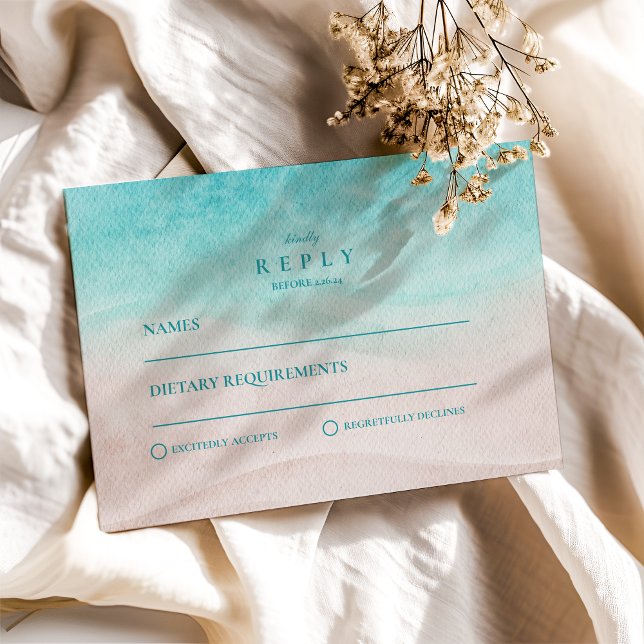 Cartão RSVP Casamento de Praia Tropical de Watercolor (Criador carregado)
