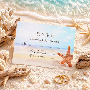Cartão RSVP Casamento de Praia Tropical Summer Starfish