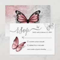 Casamento de Prata Elegante e Borboleta Rosa