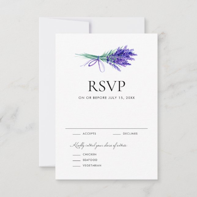 Cartão RSVP Casamento de primavera de Buquê Floral de Lavanda  (Frente)