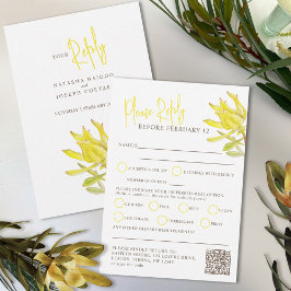 Cartão RSVP Casamento de primavera de flor de aquarela amarela