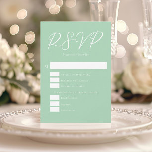 Cartão RSVP Casamento de primavera de Script Branco Verde de C