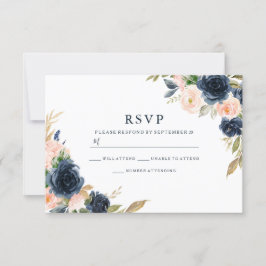Cartão RSVP Casamento de primavera Elegante, cor-de-rosa e Mar