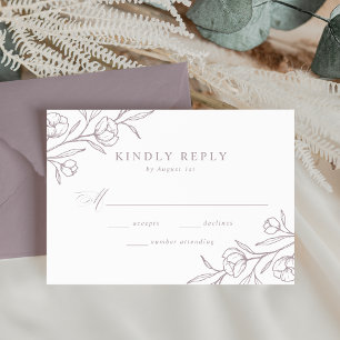 Cartão RSVP Casamento De Púrpura Com Púrpura Floral Desenhado