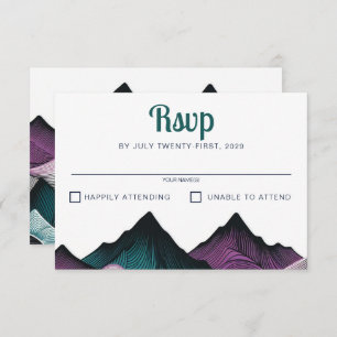 Cartão RSVP Casamento de Púrpura e Teal Mountain