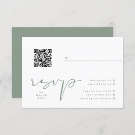 Cartão RSVP Casamento de QR Elegante Branco Neutro Verde de Sa