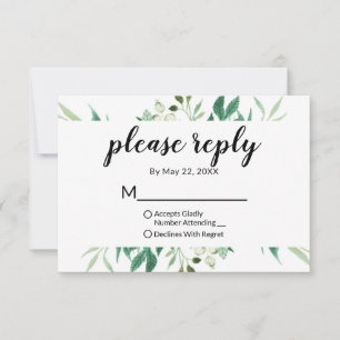 Cartão RSVP Casamento De Quadro Botânico De Folhagem Fresca, P