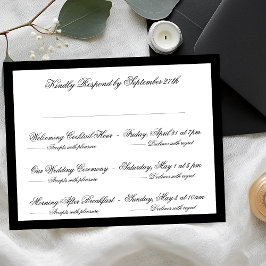 Cartão RSVP Casamento de Quadro Clássico Preto Formal de Vário