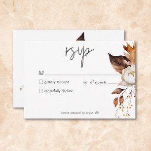 Cartão RSVP Casamento de Quadro Floral Neutro de Queda Moderna