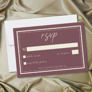 Cartão RSVP Casamento de Quadro Minimalista de Vinho Tinto