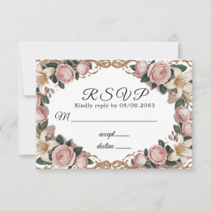 Cartão RSVP Casamento de Quadros Rococo, Peonies Rosa