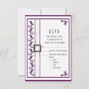 Cartão RSVP Casamento de R.S.V.P., roxo e branco, simples