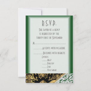 Cartão RSVP Casamento de R.S.V.P., roxo preto e ouro