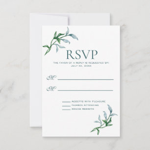 Cartão RSVP Casamento de Ramificações Florais Verdes Azuis