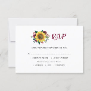 Cartão RSVP Casamento de Refeições Florais de Rosa de Girassol