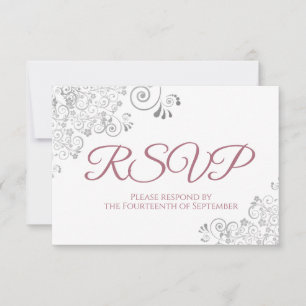 Cartão RSVP Casamento de renda Elegante Elegante Branca e Rosa