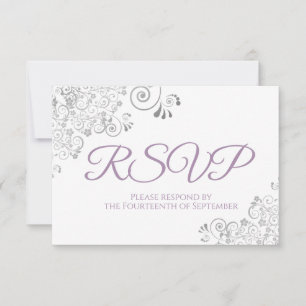 Cartão RSVP Casamento de rendas Elegante Elegante lavanda e Br