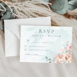 Cartão RSVP Casamento de Rosa Azul Moderno e Trendy