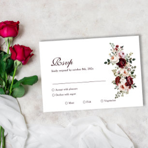 Cartão RSVP Casamento de Rosa de Borgonha Clássica Elegante