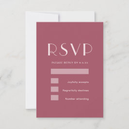 Cartão RSVP Casamento de Rosa de Borgonha Monocromática