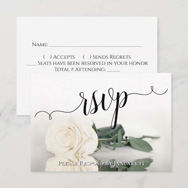 Cartão RSVP Casamento de Rosa de Elegante branco ou marfim ref (Frente/Verso)