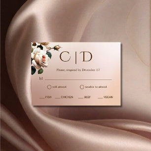Cartão RSVP Casamento de Rosa de Óleo de Blush Beige