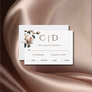 Cartão RSVP Casamento de Rosa de Óleo de Blush Beige