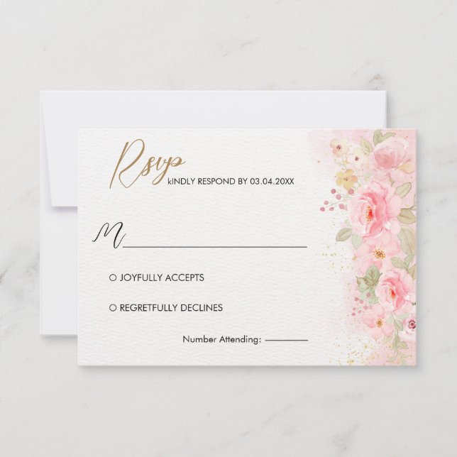 Cartão RSVP Casamento de Rosa Elegante (Frente)