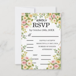 Cartão RSVP Casamento de Rosa em Aquarela