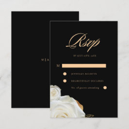 Cartão RSVP Casamento de Rosa Preta e Branca Elegante Moderno 