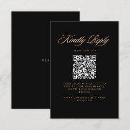 Cartão RSVP Casamento de Rosa Preta e Branca Elegante Moderno 