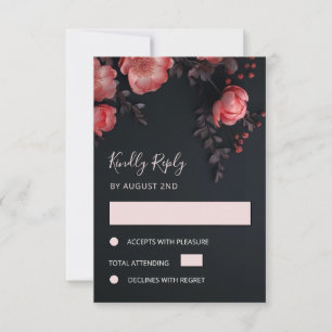 Cartão RSVP Casamento de Rosas 3D Damasco