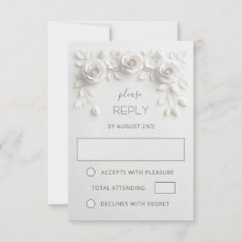 Cartão RSVP Casamento de Rosas Brancas de Papel Cortado Falso