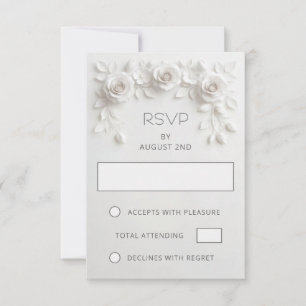 Cartão RSVP Casamento de Rosas Brancas de Papel Falso Cortadas