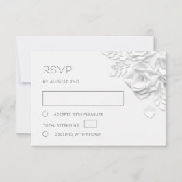 Cartão RSVP Casamento de Rosas Brancas de Papel Falso Cortado