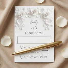 Cartão RSVP Casamento de Rosas Brancas Recortadas em Papel Fal