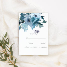 Cartão RSVP Casamento de Rosas de Aquarela Azul de Pastel Mode