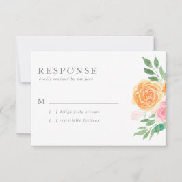 Cartão RSVP Casamento de Rosas de Cor de Água Rosa e Laranja
