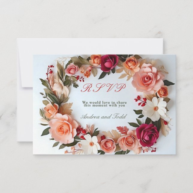 Cartão RSVP Casamento de rosas de coroa floral (Frente)