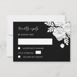 Cartão RSVP Casamento de Rosas de Papel Falso Preto e Branco
