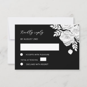 Cartão RSVP Casamento de Rosas de Papel Falso Preto e Branco