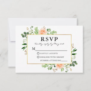 Cartão RSVP Casamento de Rosas de Pêssego em Aquarela
